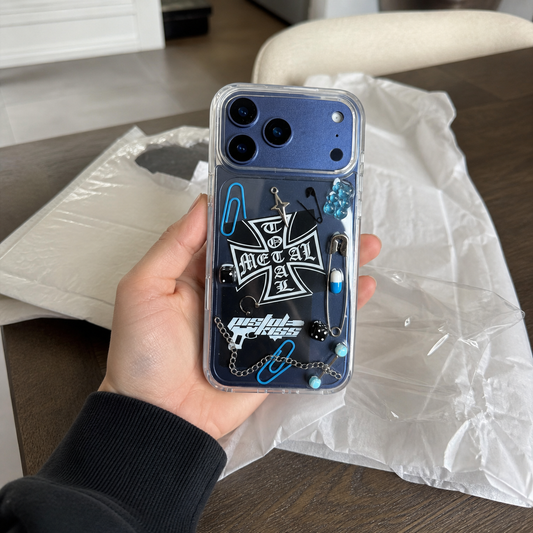 BLUE STATIC blue 3D punk iPhone case with metal charms