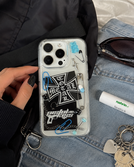 BLUE STATIC 3D punk iPhone case styled product photo