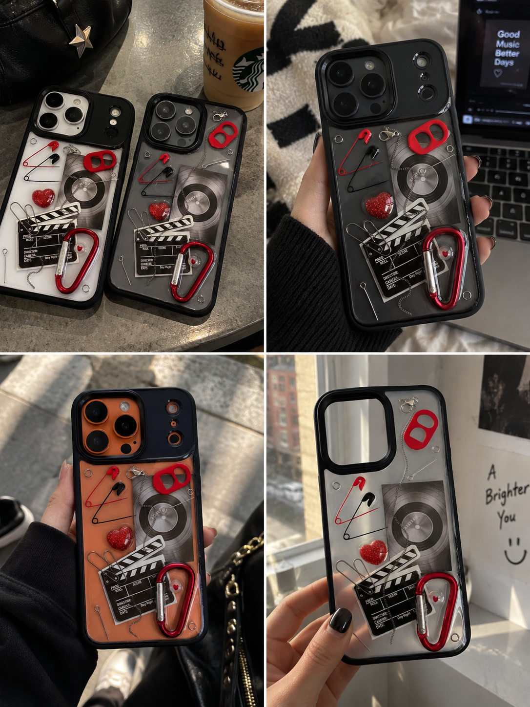 RED TAKE red vinyl metal chain 3D punk iPhone case — styled product view 2