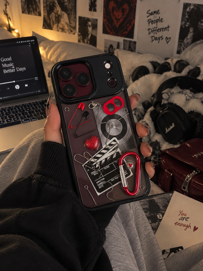 RED TAKE red vinyl metal chain 3D punk iPhone case — styled product view 1