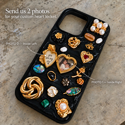 Midnight Locket — Black Decoden 3D Charm Custom Photo iPhone Case
