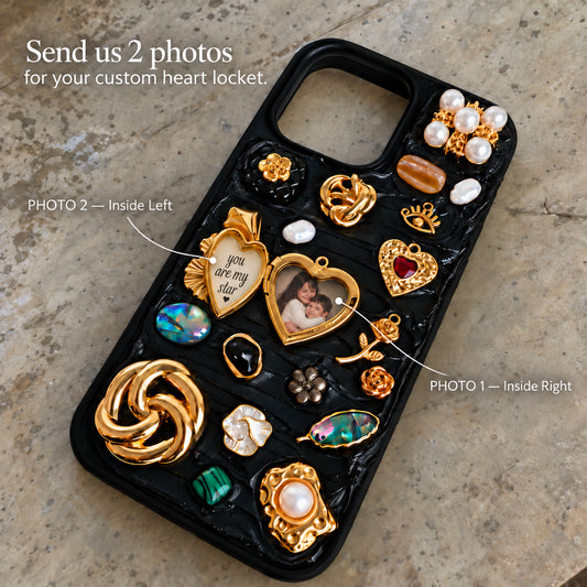 Midnight Locket — Black Decoden 3D Charm Custom Photo iPhone Case