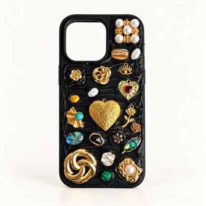 Midnight Locket — Black Decoden 3D Charm Custom Photo iPhone Case