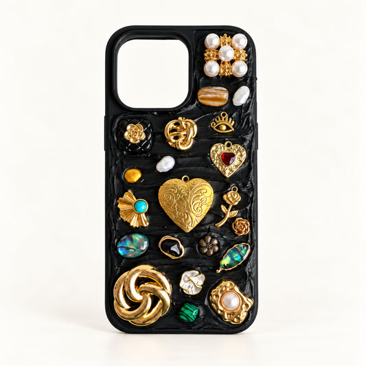 Midnight Locket — Black Decoden 3D Charm Custom Photo iPhone Case