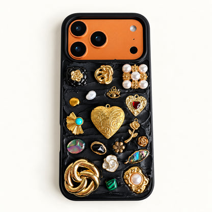 Midnight Locket — Black Decoden 3D Charm Custom Photo iPhone Case