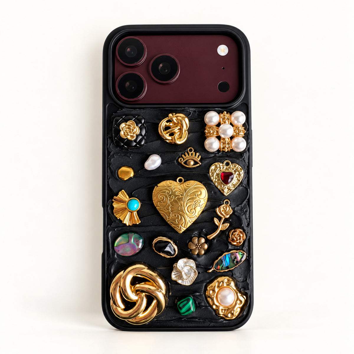 Midnight Locket — Black Decoden 3D Charm Custom Photo iPhone Case