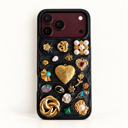 Midnight Locket — Black Decoden 3D Charm Custom Photo iPhone Case
