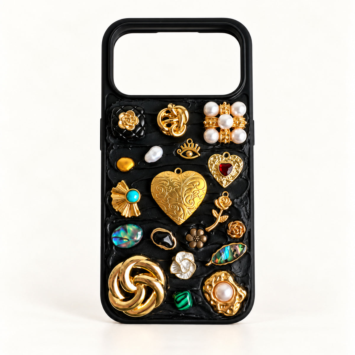 Midnight Locket — Black Decoden 3D Charm Custom Photo iPhone Case