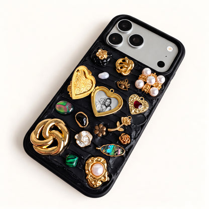 Midnight Locket — Black Decoden 3D Charm Custom Photo iPhone Case