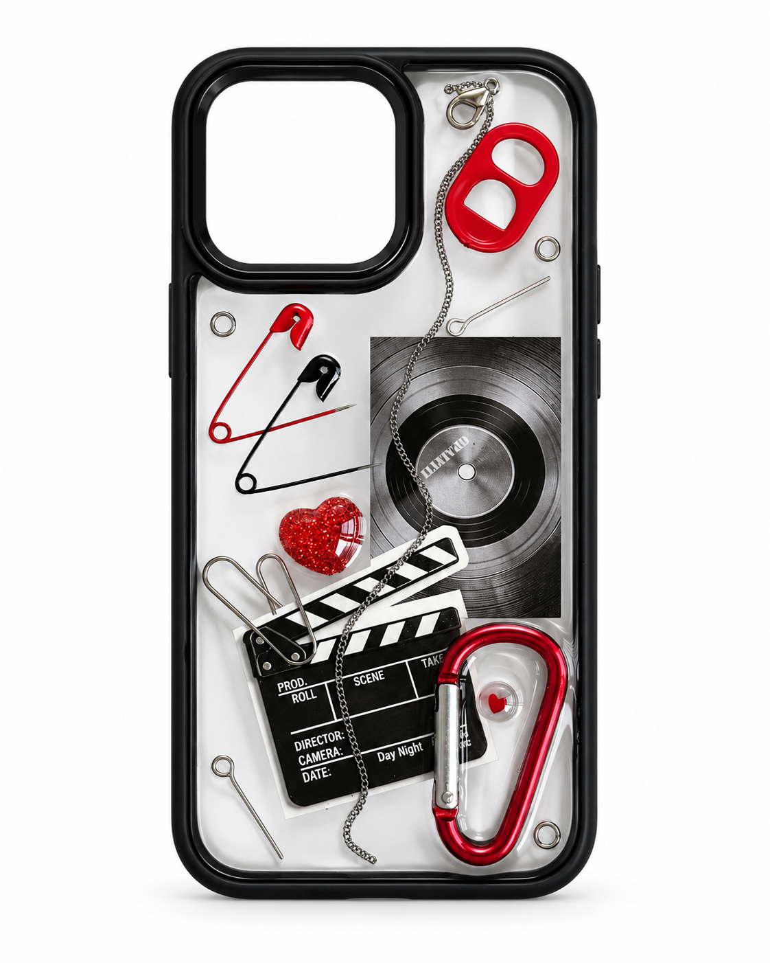 RED TAKE red vinyl metal chain 3D punk iPhone case — styled product view 4