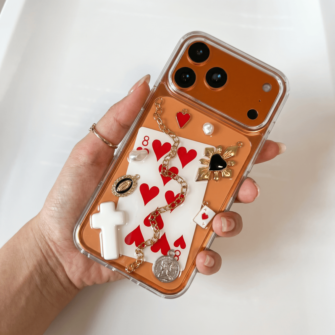 Eight of Hearts 3D charm chain iPhone case — product view 2