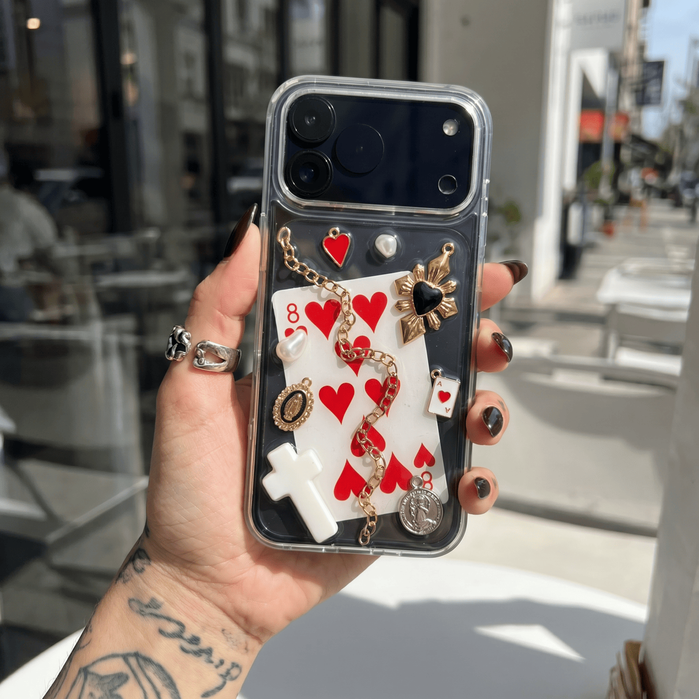 Eight of Hearts 3D charm chain iPhone case — product view 5