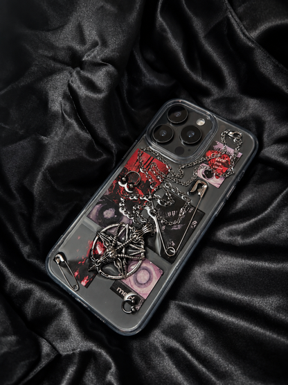 Midnight Relic black and red 3D gothic punk iPhone case on black satin
