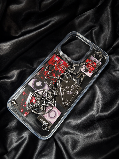 Full view of Midnight Relic handmade clear gothic punk iPhone case