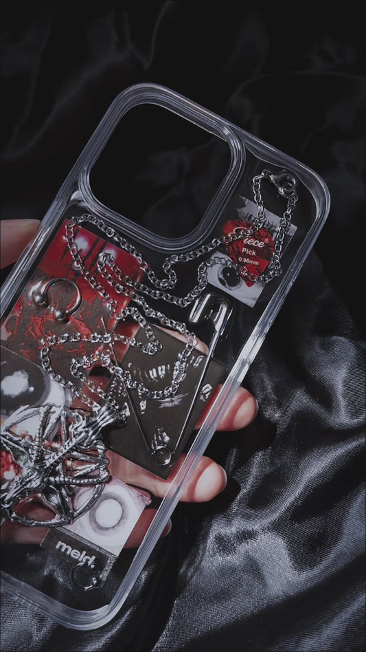 Midnight Relic — Black & Red 3D Gothic Punk Metal Chain iPhone Case