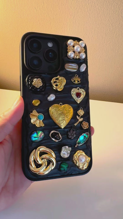 Midnight Locket — Black Decoden 3D Charm Custom Photo iPhone Case